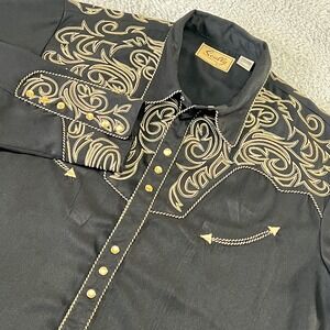 Scully Western Shirt Mens 2XL Black Embroidered Rockabilly Cowboy Pearl Snap